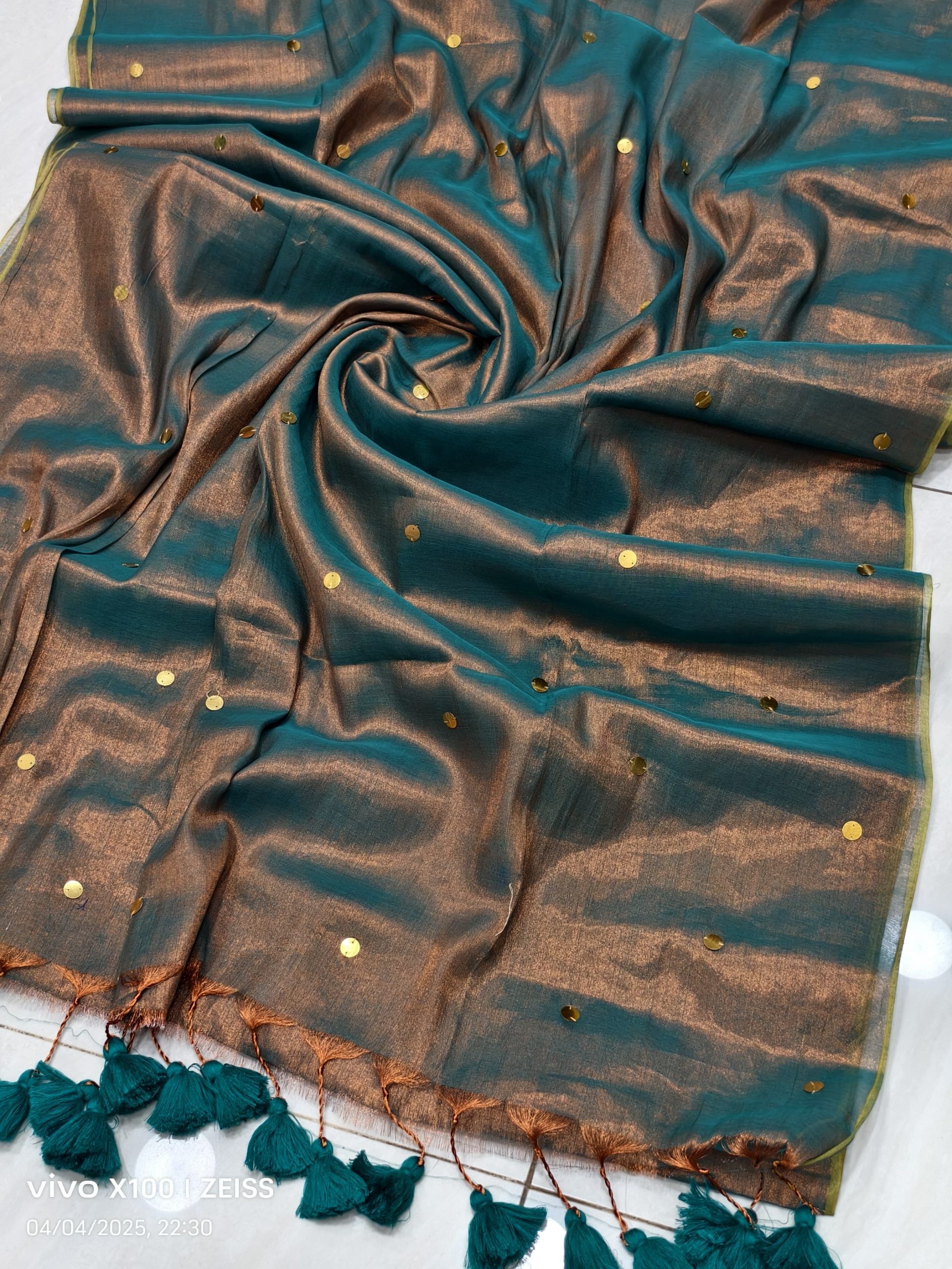 PEACOCK MIRROR TISSUE COTTON SAREE - Image 29