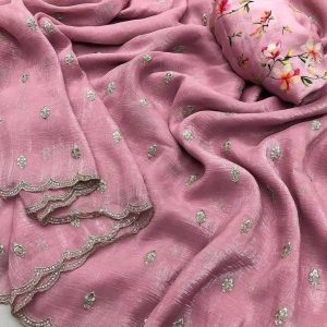 Georgette crush with  embroidery work