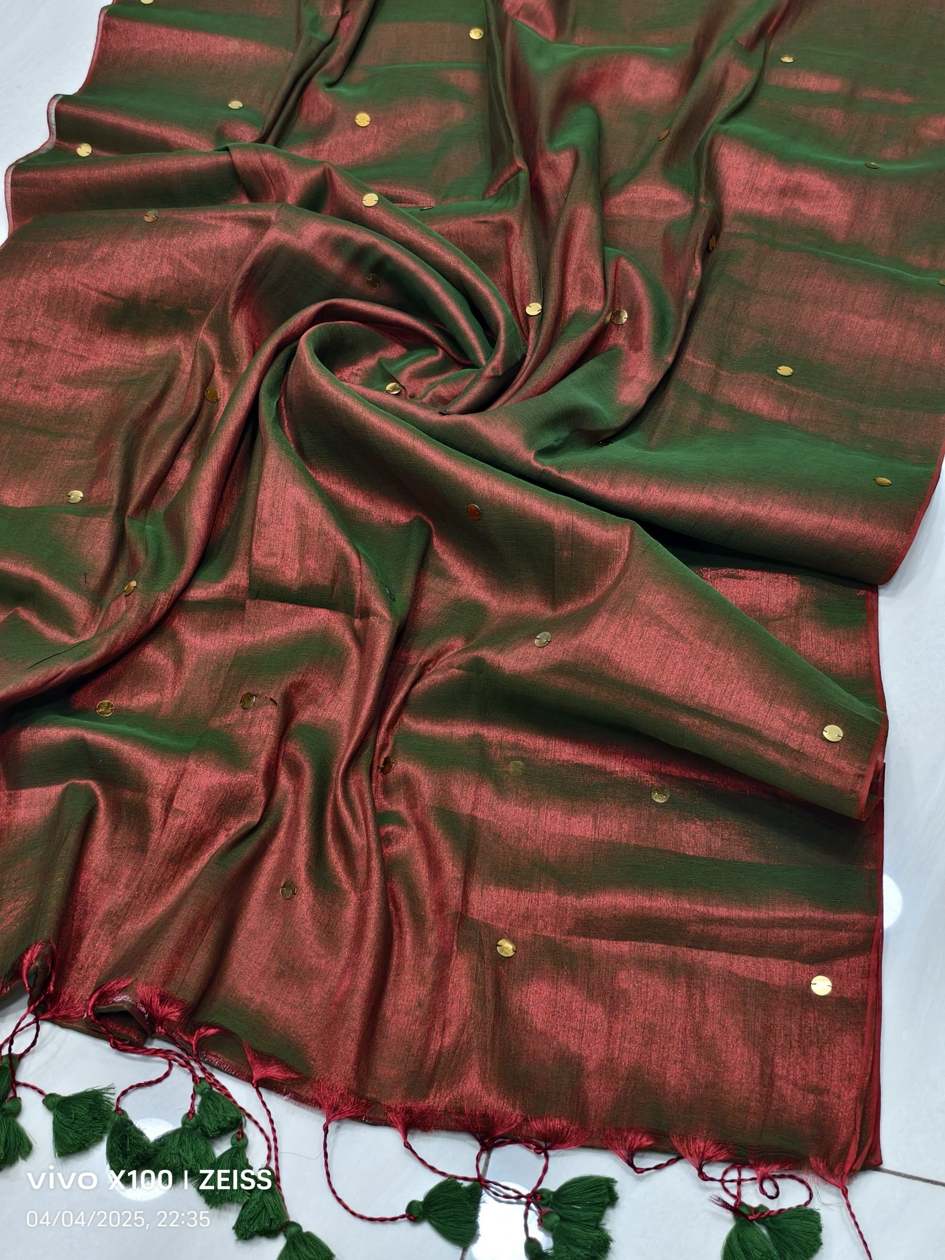 PEACOCK MIRROR TISSUE COTTON SAREE - Image 22