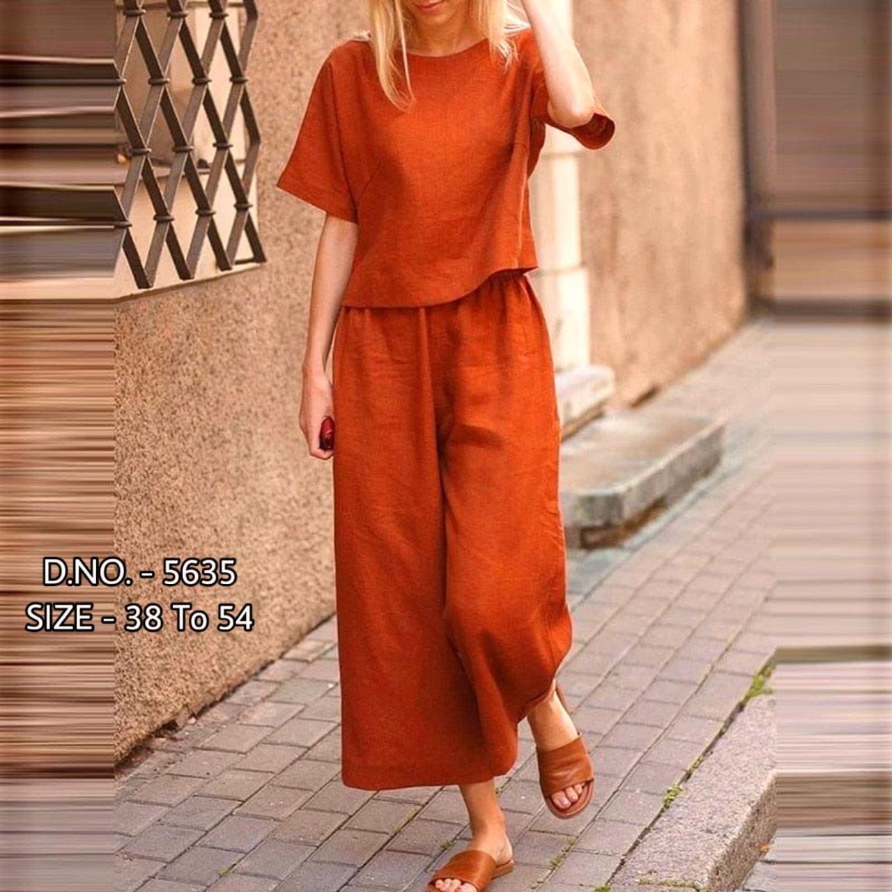 Heavy Cotton Slub 2-Piece Set – Short Length Top & Palazzo (D.NO. 5635) - Image 9
