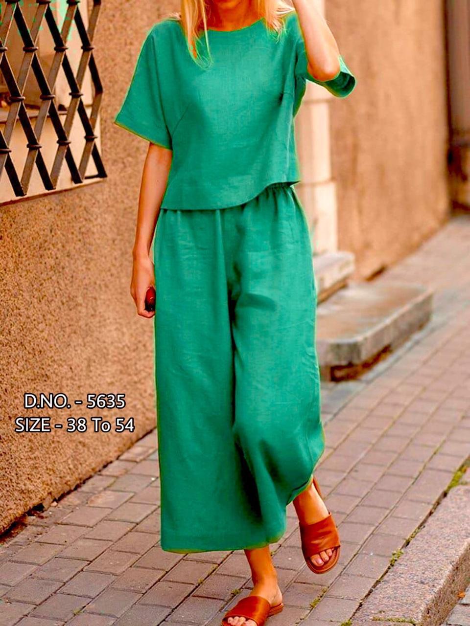 Heavy Cotton Slub 2-Piece Set – Short Length Top & Palazzo (D.NO. 5635) - Image 5
