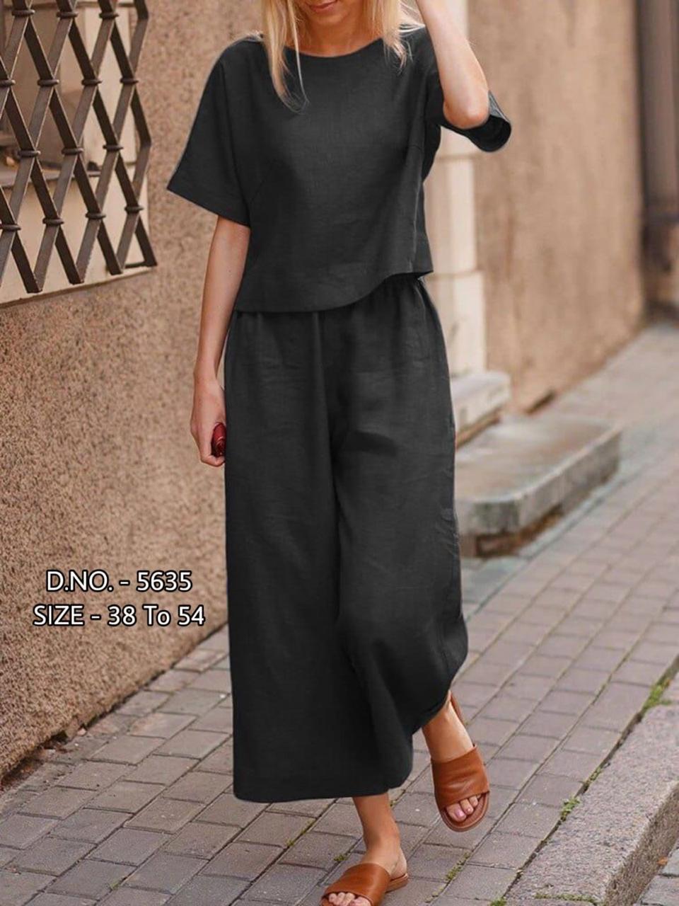 Heavy Cotton Slub 2-Piece Set – Short Length Top & Palazzo (D.NO. 5635)