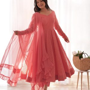 Lukhnowi georgette fabric  Anarkali suit