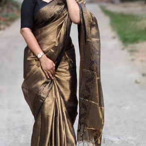 BLACK BODER PREMIUM TISSU COTTON SAREE*