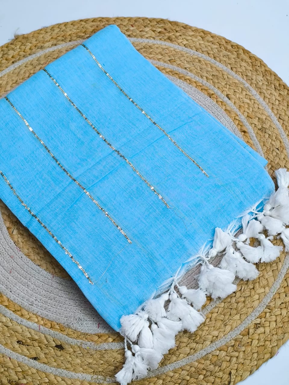 Pure Mullcotton Sequence Chain Saree - Image 21