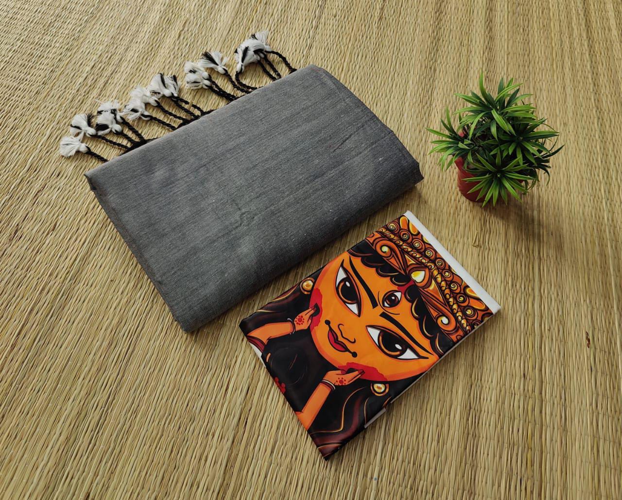 Solid Khadi By Cotton Plane Saree - Image 12