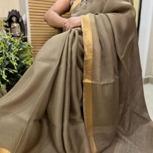 Zori Border Pallu Ghicha Check Moslin Kota Silk Saree