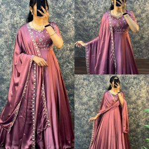 designer stitched silk gown