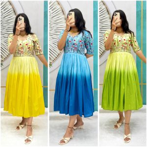 Pure Mul Mul Cotton Dual Color Frock Gown