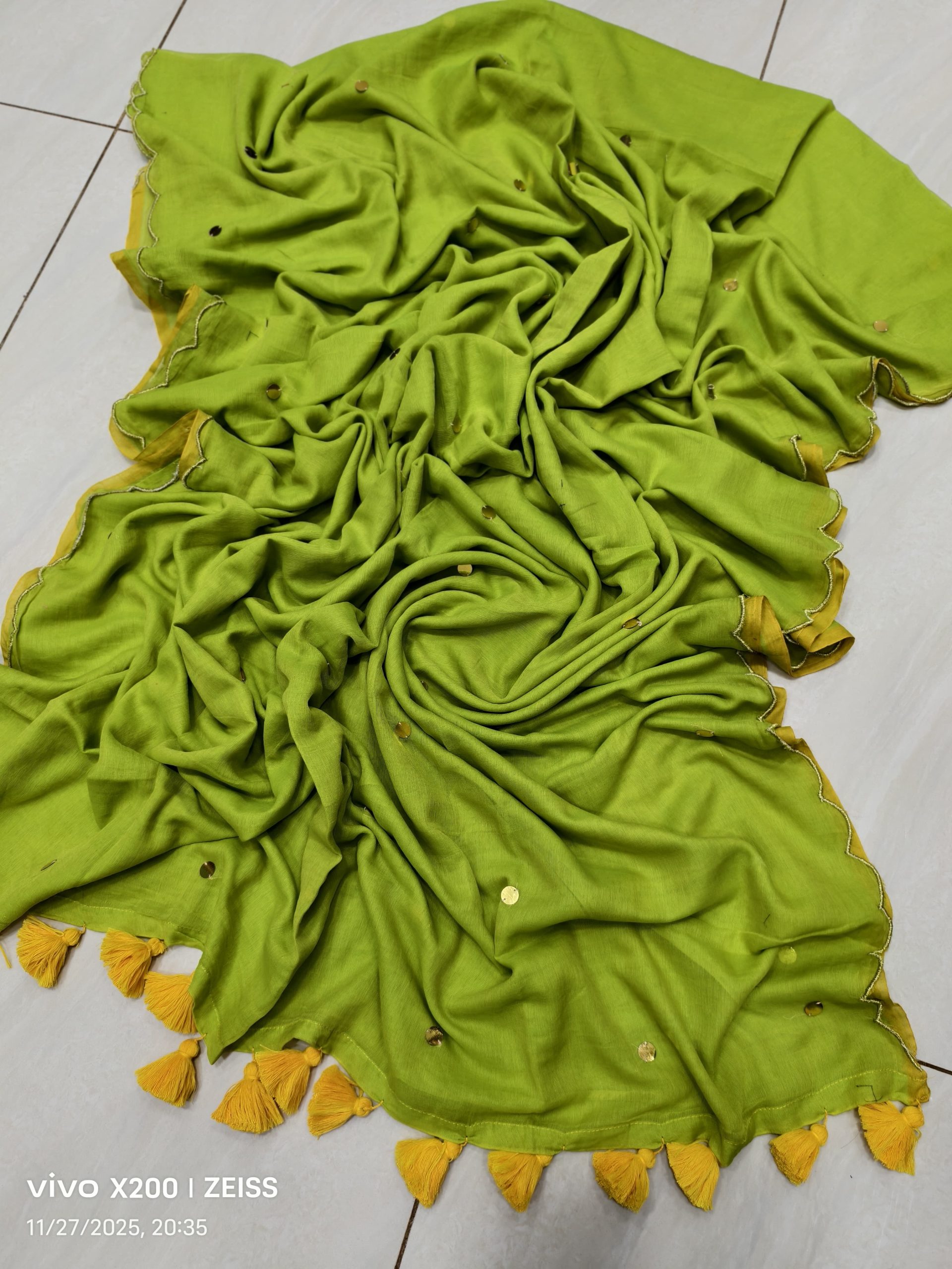 Border Cut Work Sequence Cotton Saree - Image 17