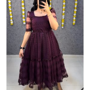 beautifully crafted flower-embroidery sequence work frocks