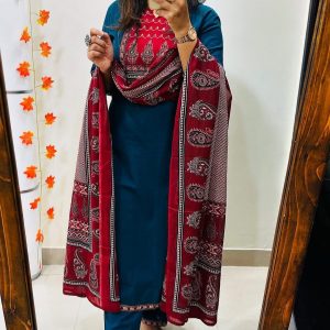 Pure  Heavy Cotton Kurti Pant Dupatta Set