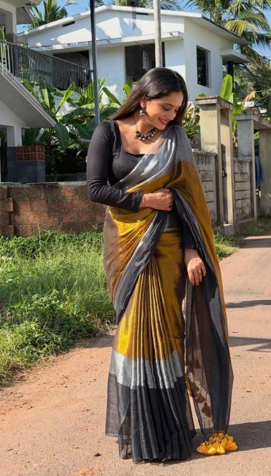 Handloom Cotton Raga Tissue Saree - Image 2