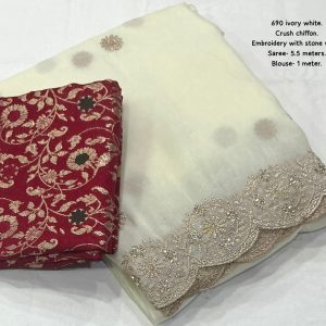 Royal Off-White Zari Crush Chiffon Embroidery Saree