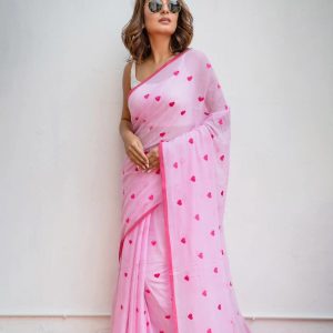 Handloom khadi cotton embroidery work saree