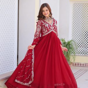 Festival Luxe Embroidered Long Gown with Dupatta