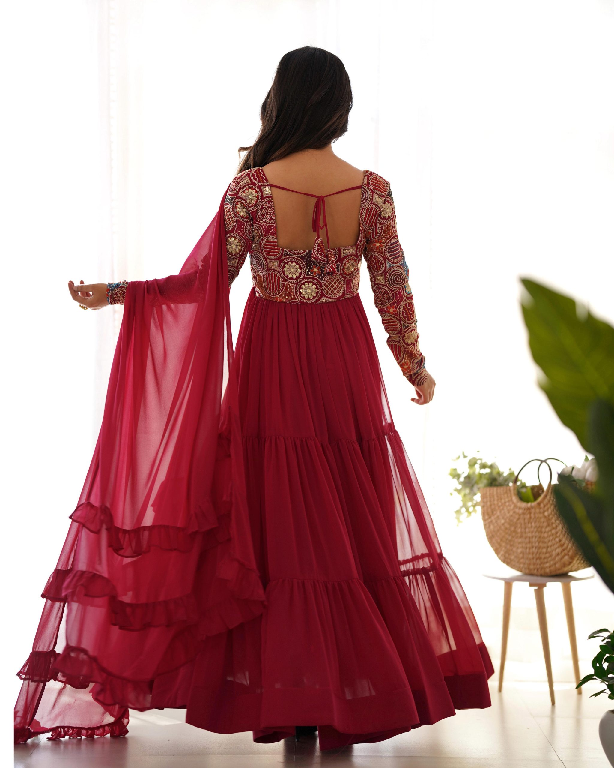 Royal Festive Fox Georgette Anarkali Set with Dupatta & Pant - Image 6