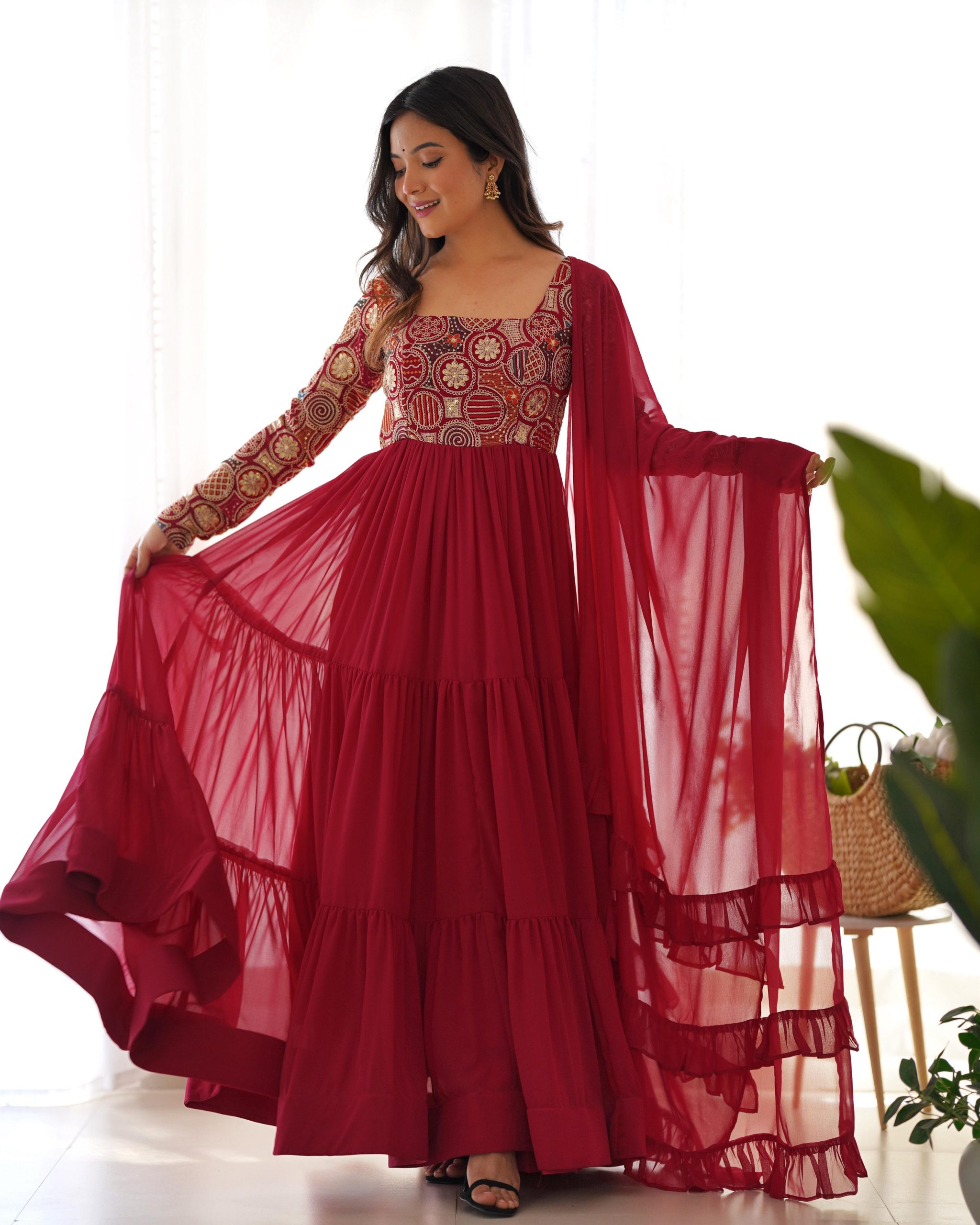 Royal Festive Fox Georgette Anarkali Set with Dupatta & Pant - Image 3