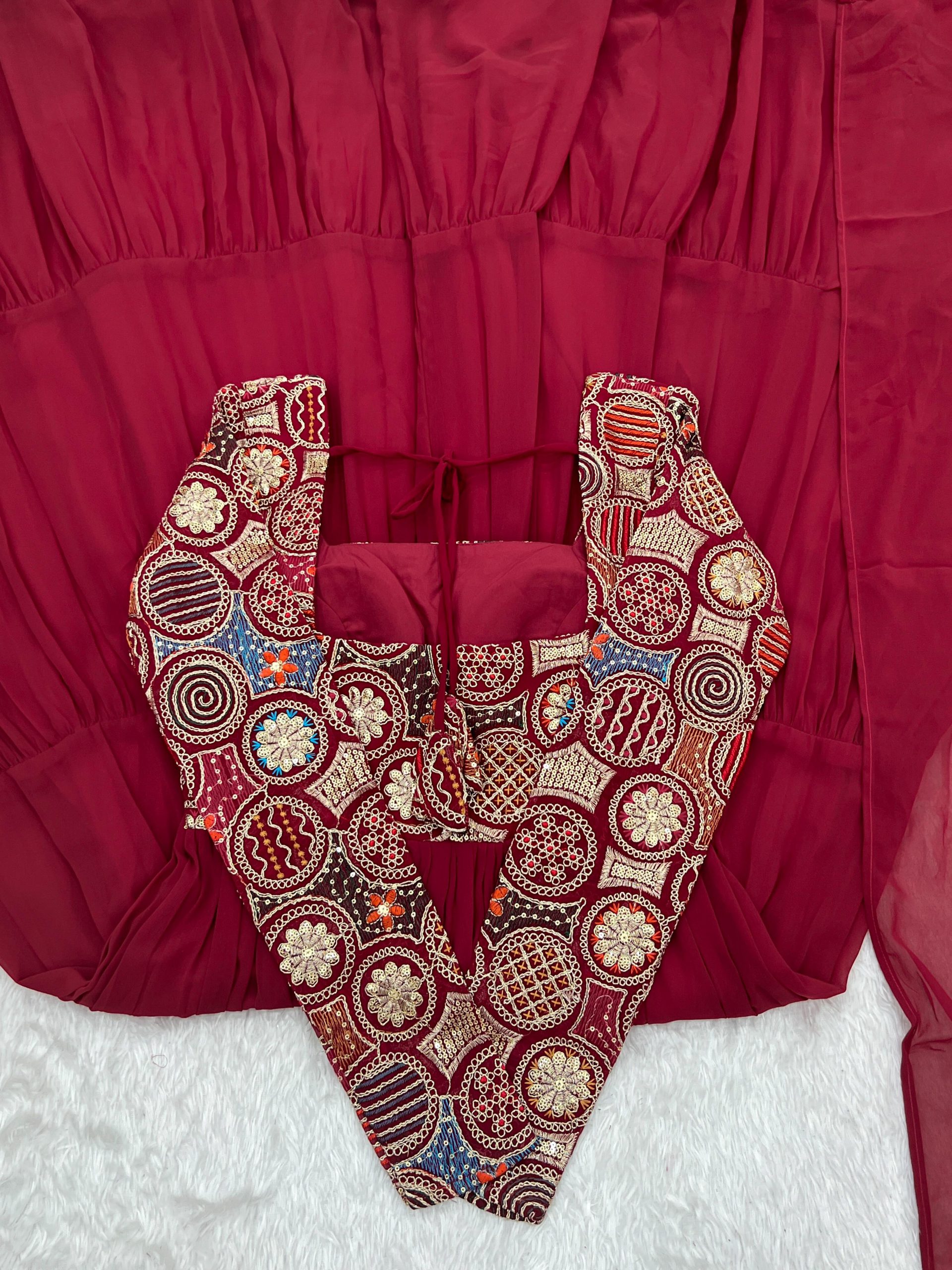 Royal Festive Fox Georgette Anarkali Set with Dupatta & Pant - Image 4