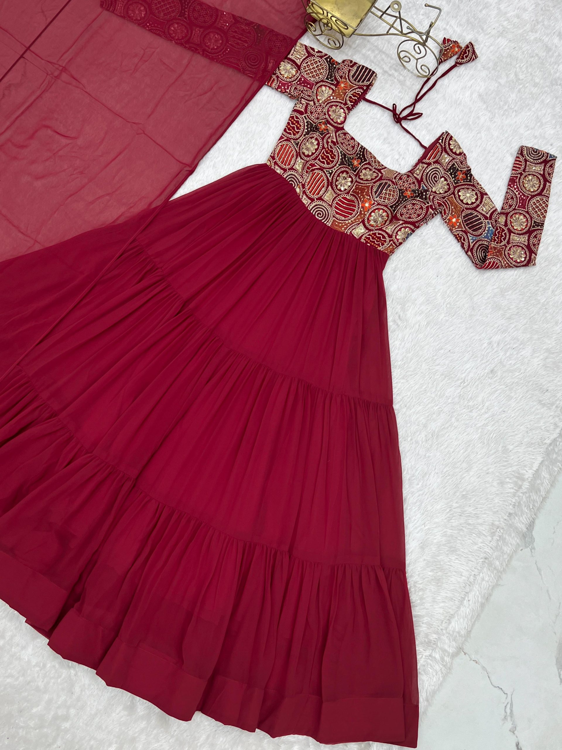 Royal Festive Fox Georgette Anarkali Set with Dupatta & Pant - Image 5