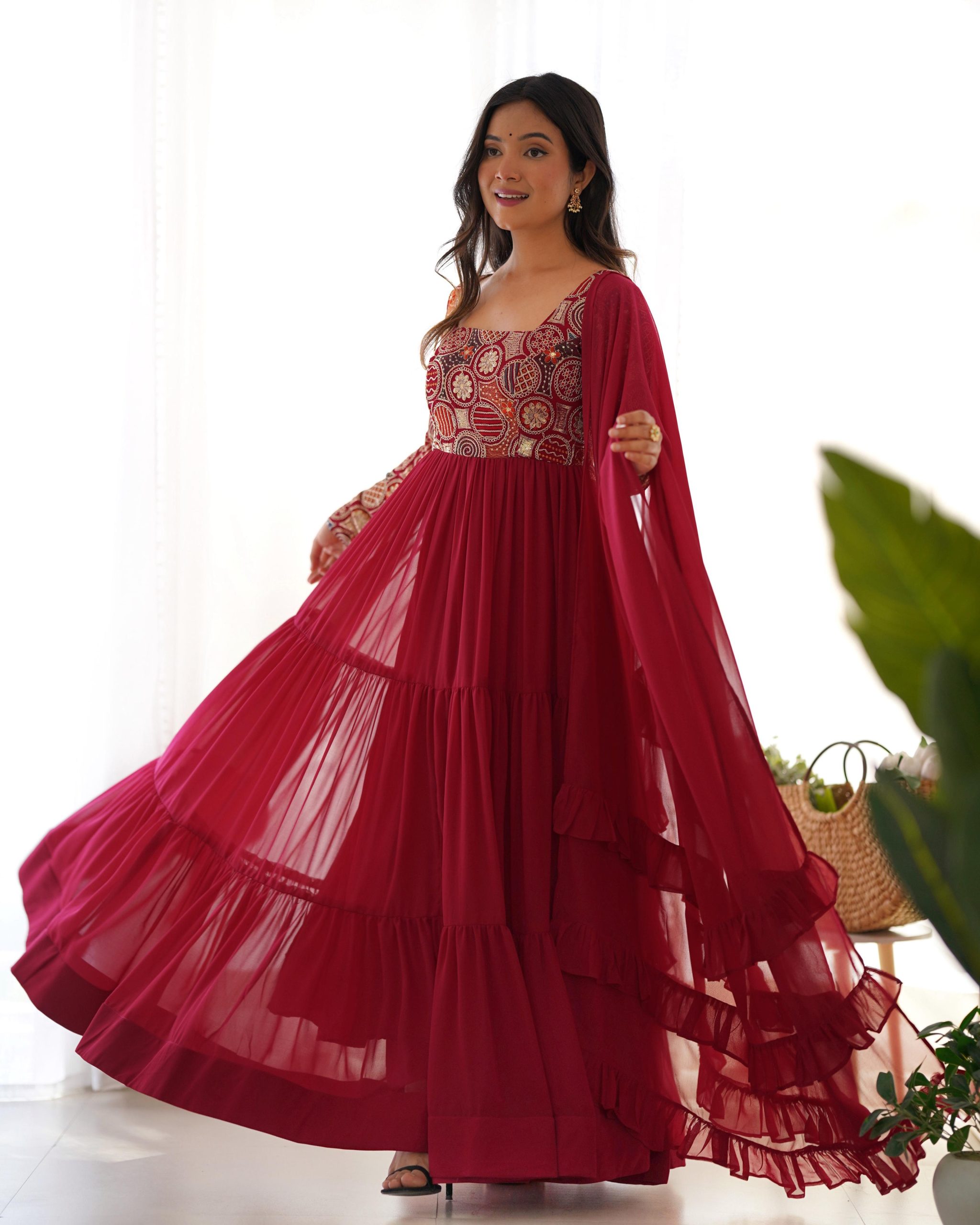 Royal Festive Fox Georgette Anarkali Set with Dupatta & Pant - Image 7