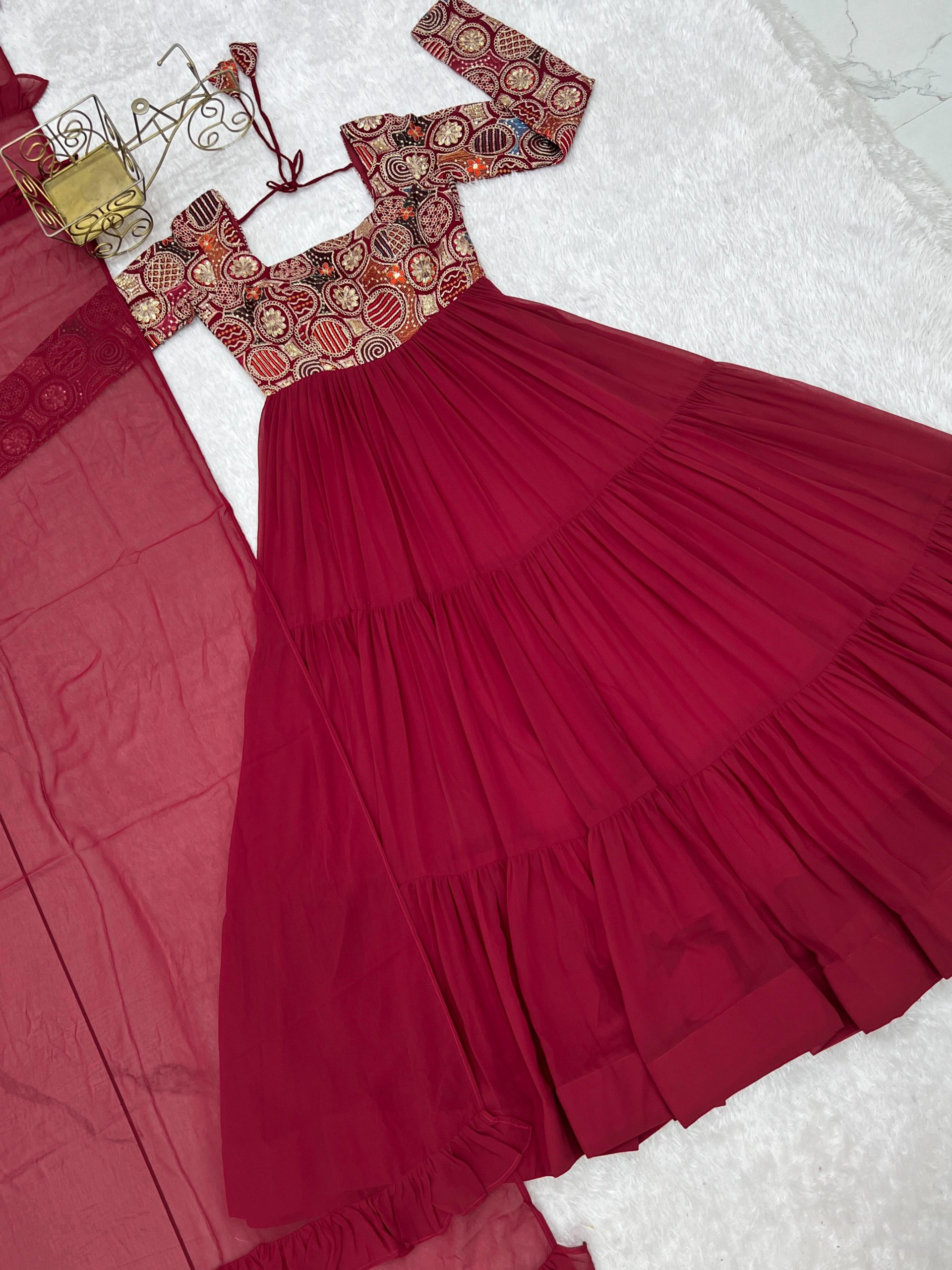 Royal Festive Fox Georgette Anarkali Set with Dupatta & Pant - Image 2