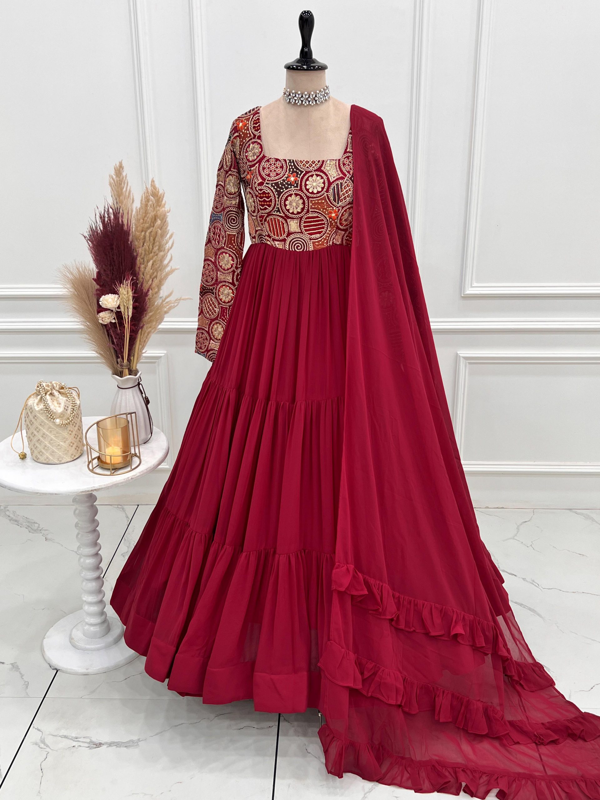 Royal Festive Fox Georgette Anarkali Set with Dupatta & Pant