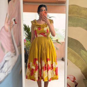 BloomAura Muslin Floral Midi Gown