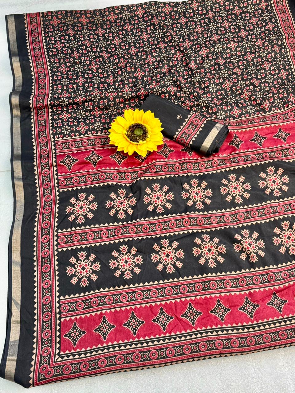 Super Ajrakh Patola Cotton Saree - Image 3