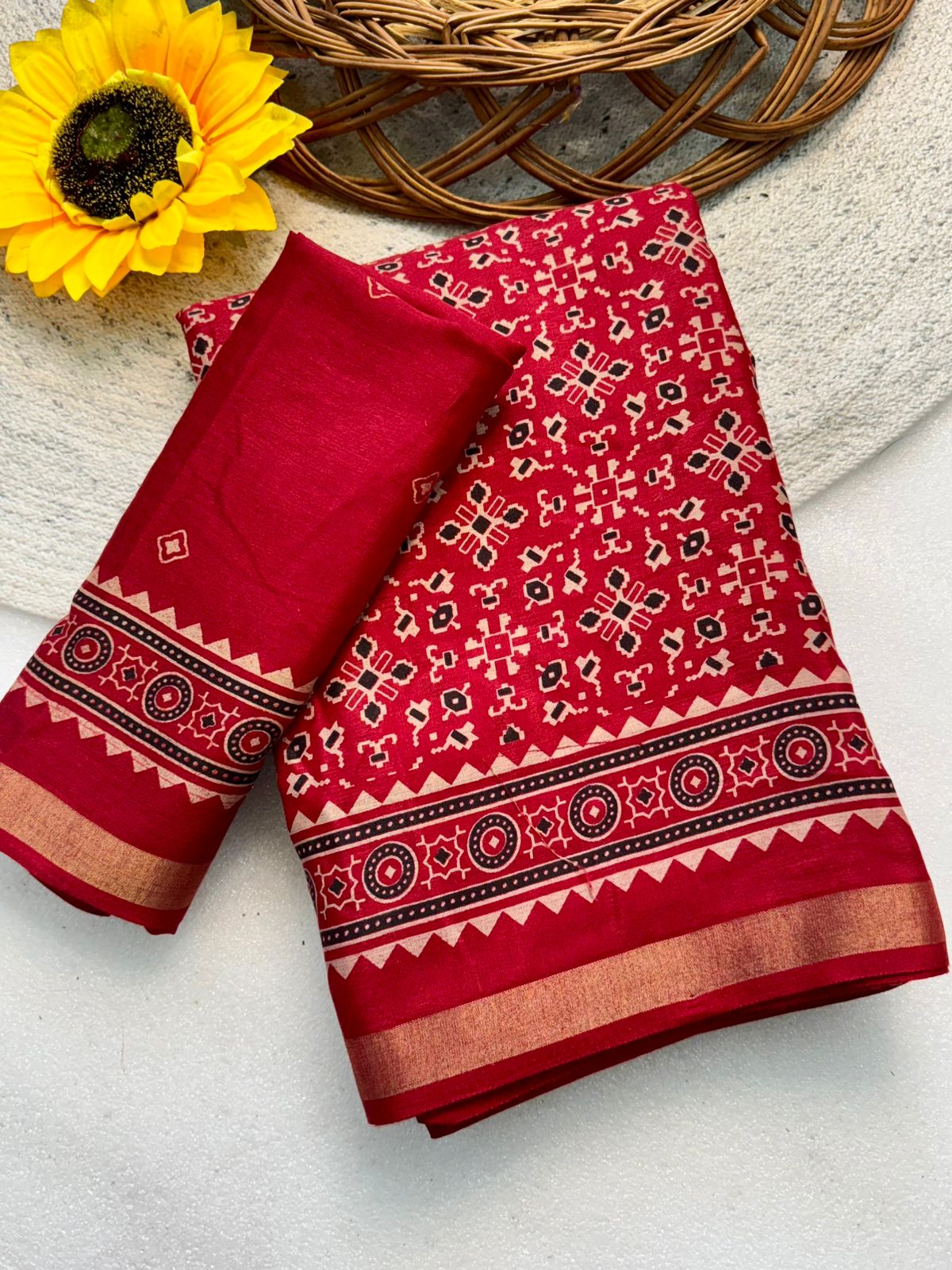 Super Ajrakh Patola Cotton Saree - Image 9