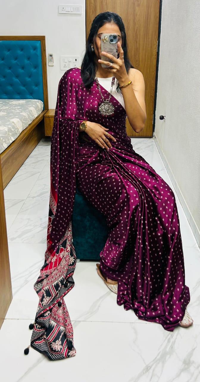 “Ajrakh Bandhej Gajji Silk Saree - Image 10