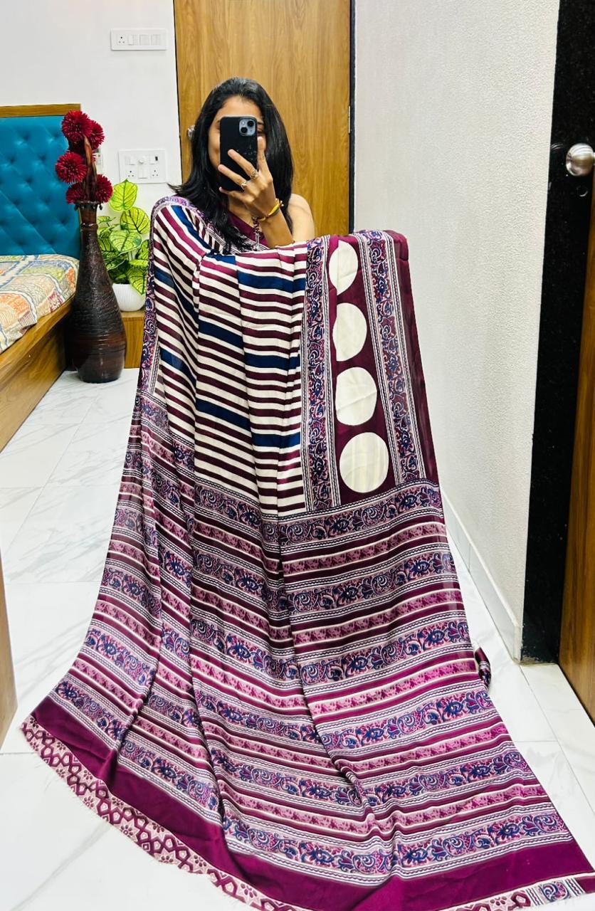 “Ajrakh Bandhej Gajji Silk Saree - Image 20