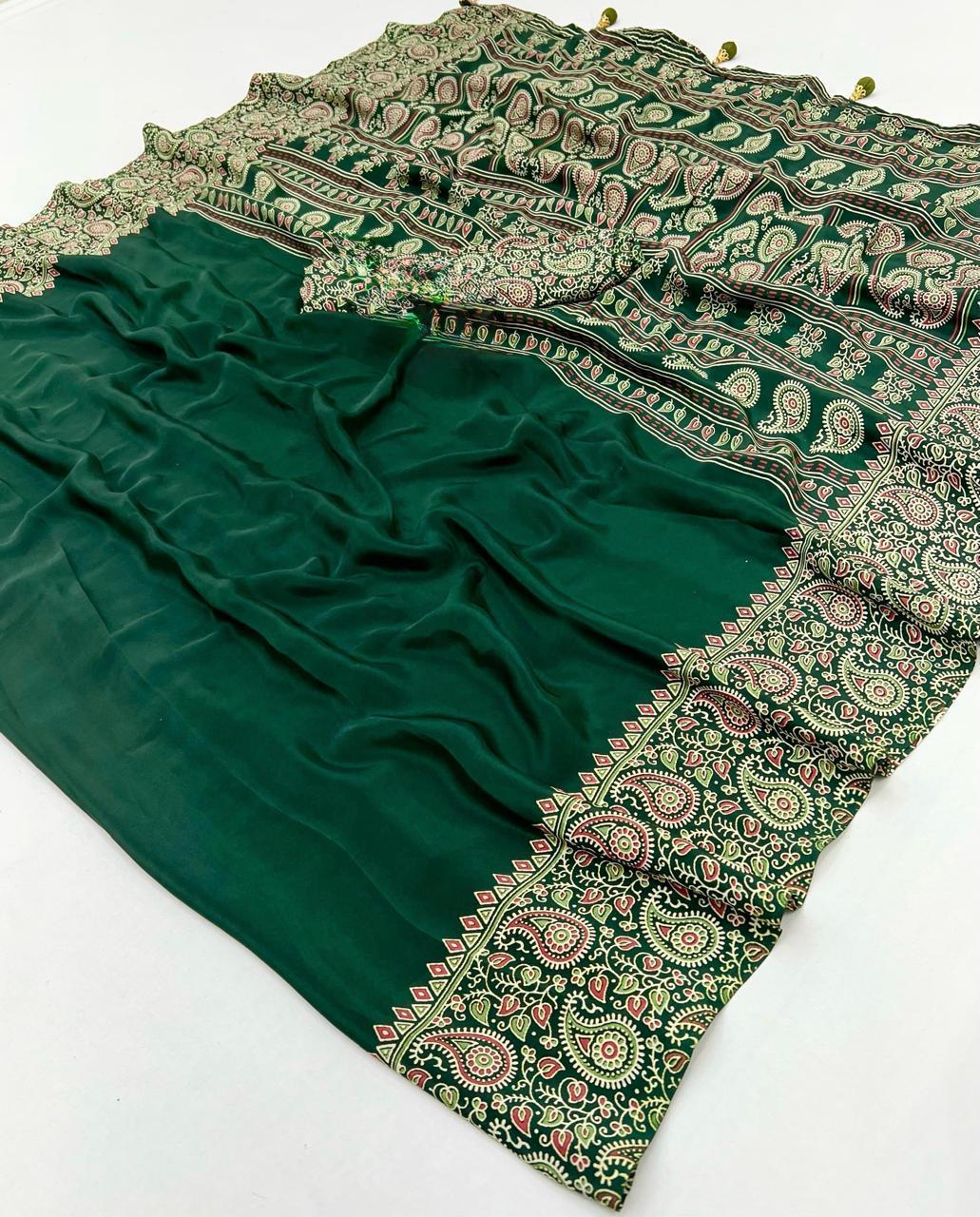 “Ajrakh Bandhej Gajji Silk Saree - Image 30