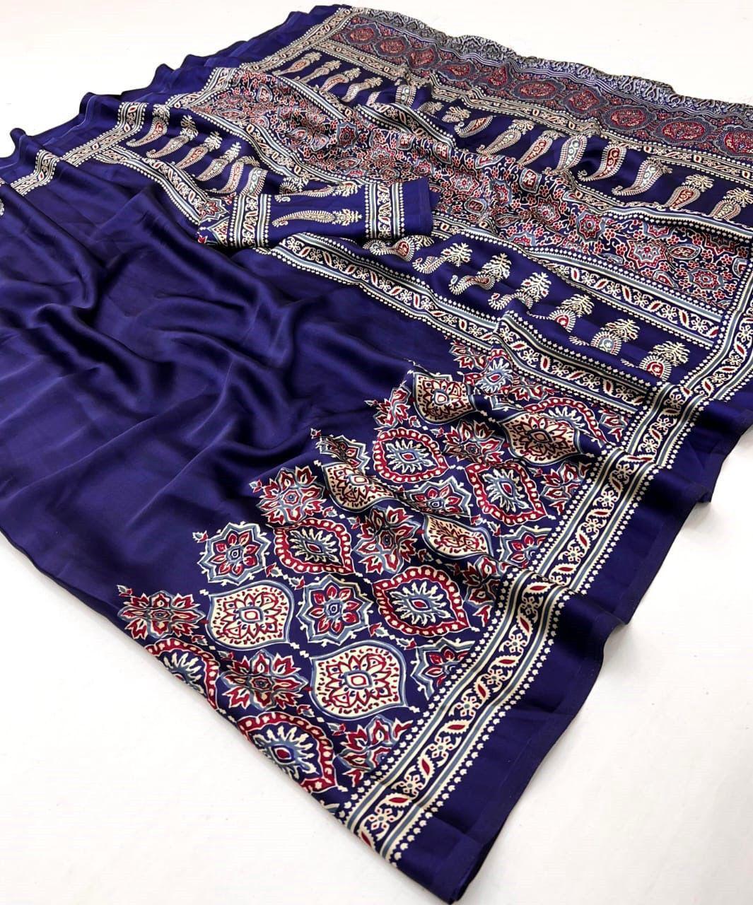 “Ajrakh Bandhej Gajji Silk Saree