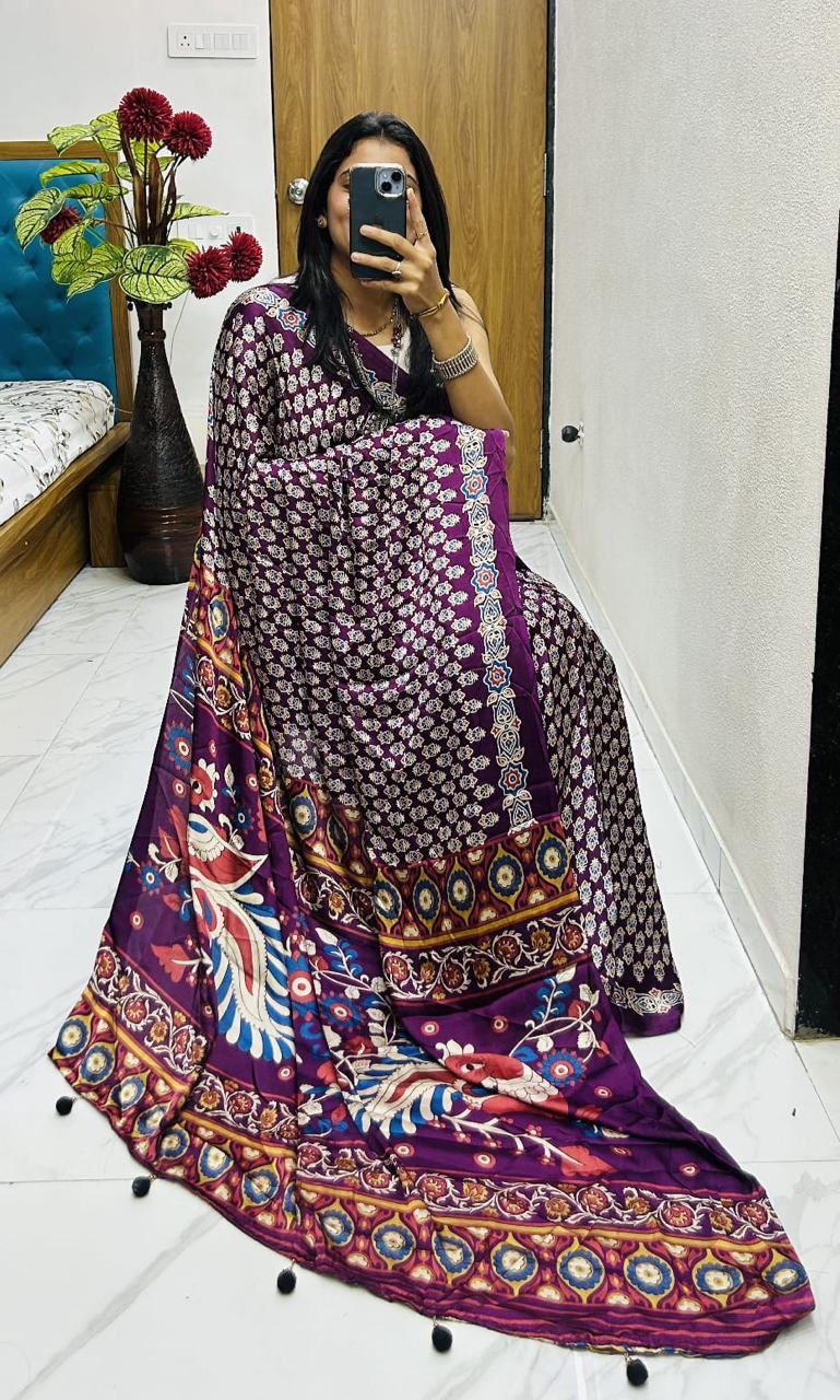 “Ajrakh Bandhej Gajji Silk Saree - Image 32