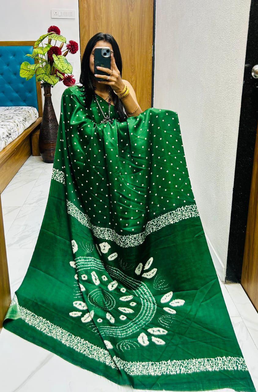 “Ajrakh Bandhej Gajji Silk Saree - Image 37