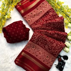 “Ajrakh Cotton Silk Zari Border Saree