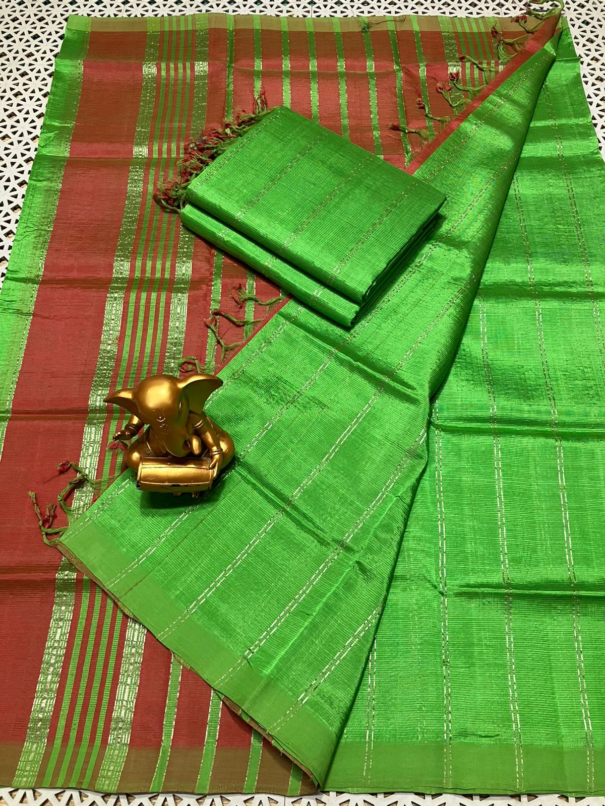 Mangalagiri Pattu Cotton Zari Saree - Image 9