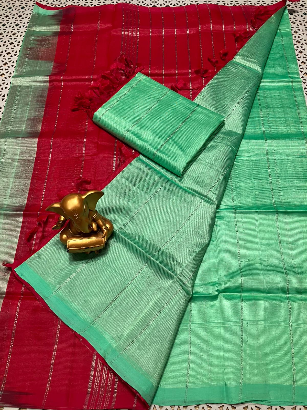 Mangalagiri Pattu Cotton Zari Saree - Image 22