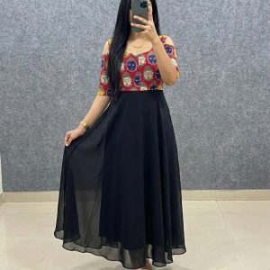 Kalamkari Fox Georgette Designer Flare Gown