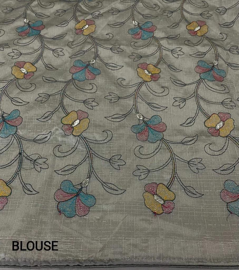 Pencil Linen Embroidery Elegant Saree - Image 5