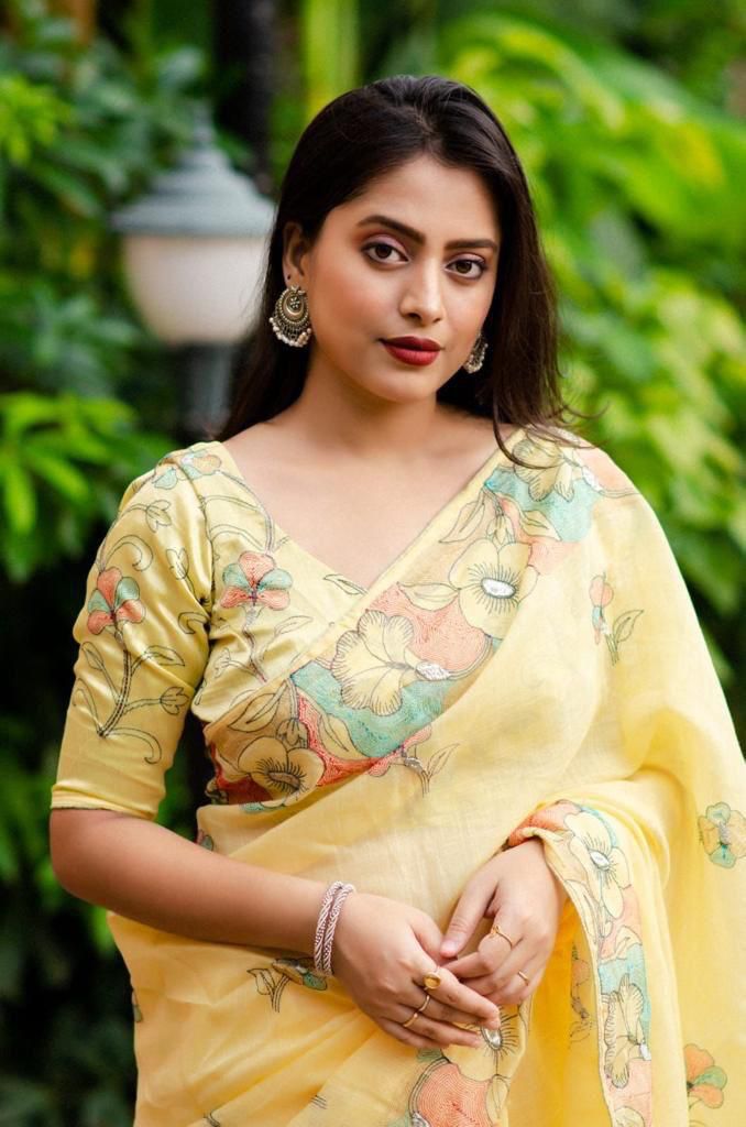 Pencil Linen Embroidery Elegant Saree - Image 17