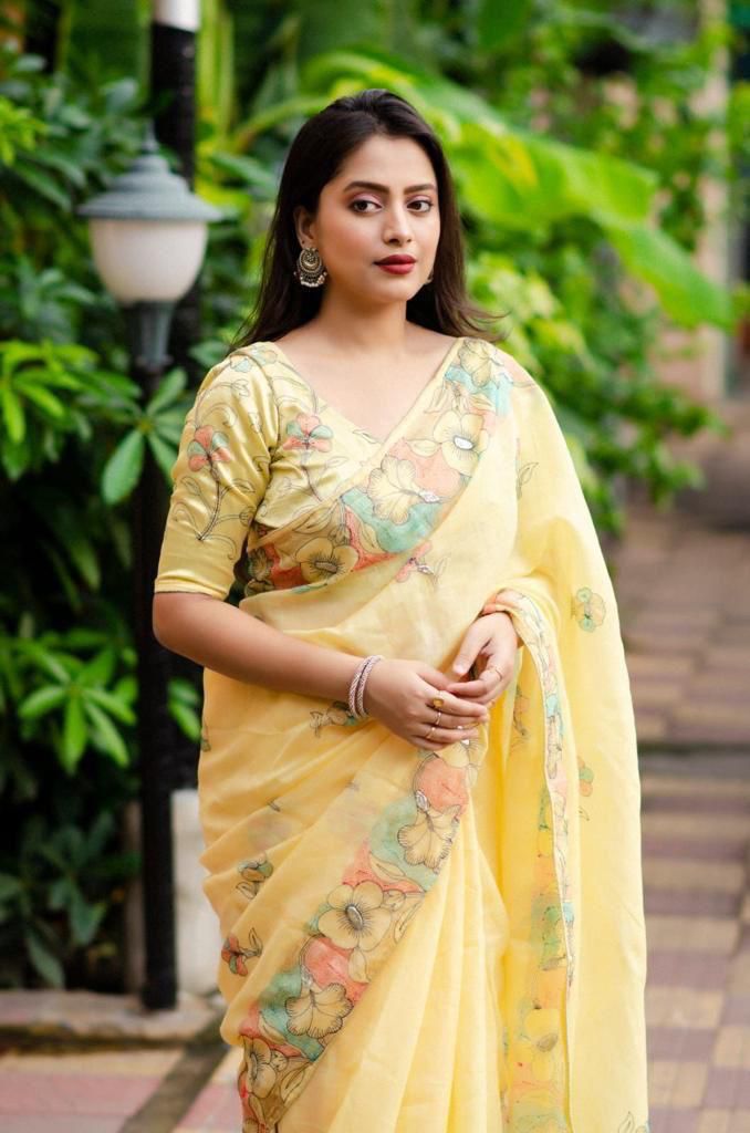 Pencil Linen Embroidery Elegant Saree - Image 19