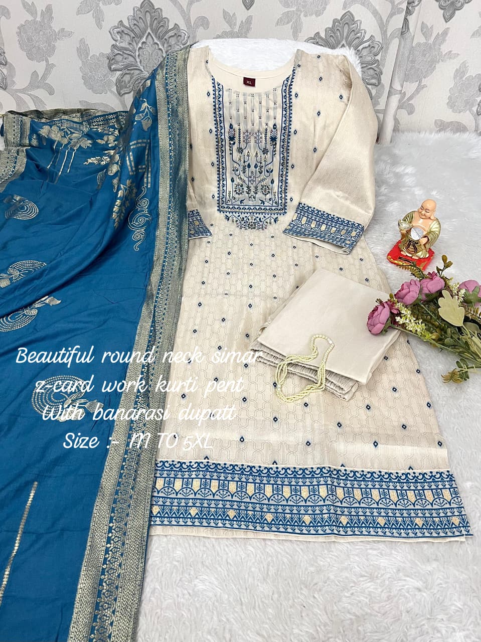 Shimmer Jacquard Silk Handwork Wedding Suit with Pant & Chanderi Dupatta - Image 20