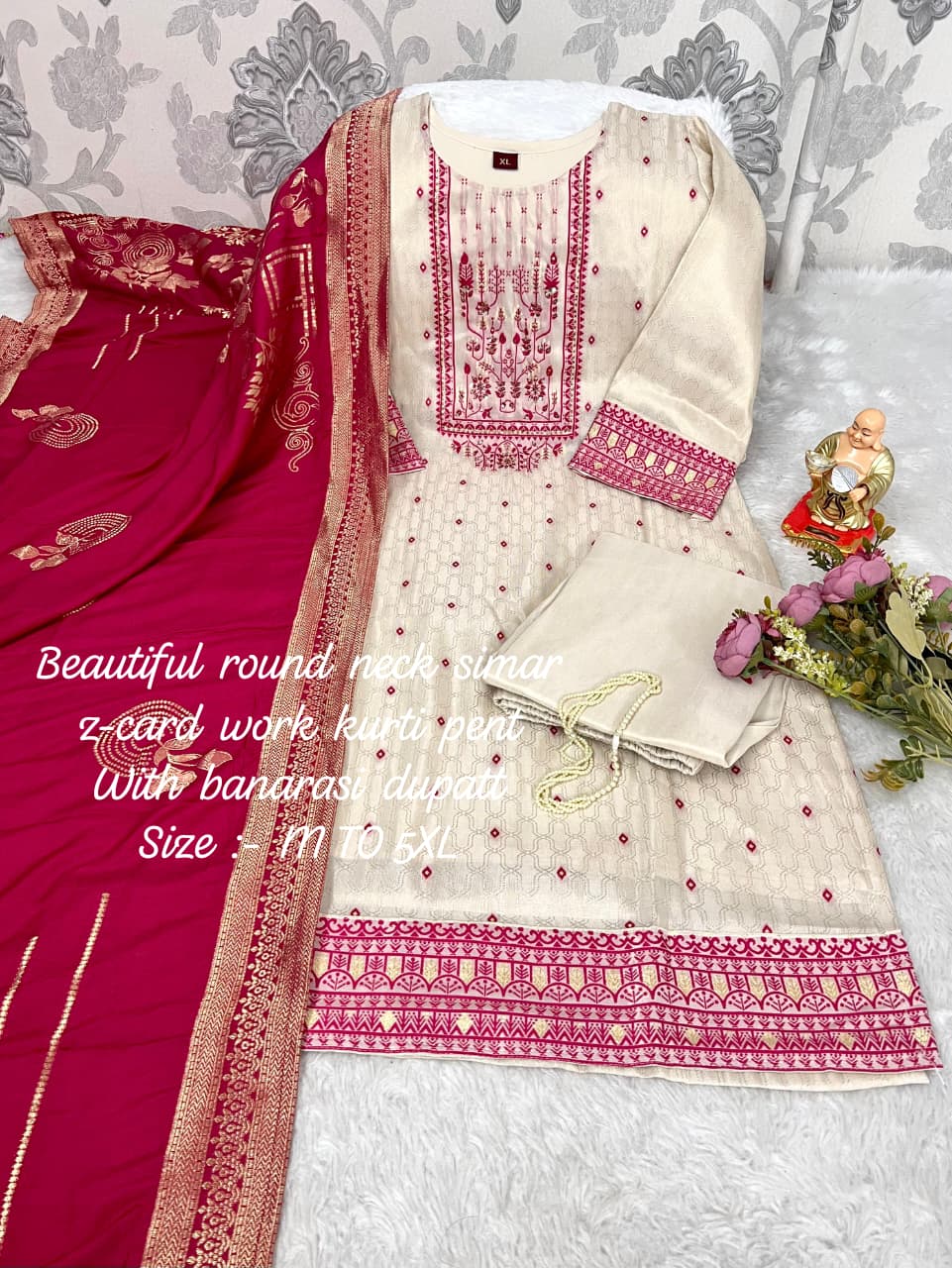 Shimmer Jacquard Silk Handwork Wedding Suit with Pant & Chanderi Dupatta - Image 12