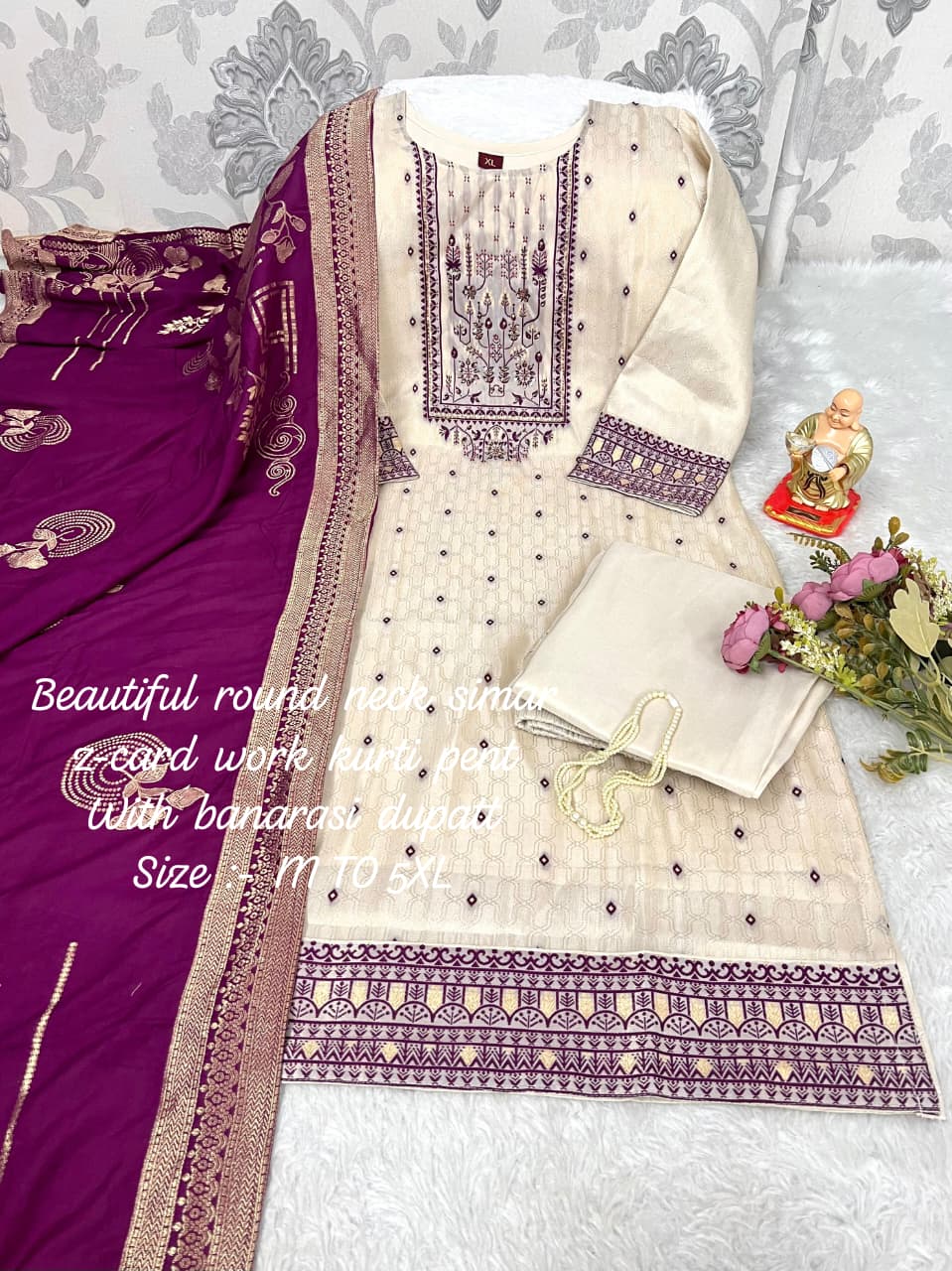 Shimmer Jacquard Silk Handwork Wedding Suit with Pant & Chanderi Dupatta - Image 16