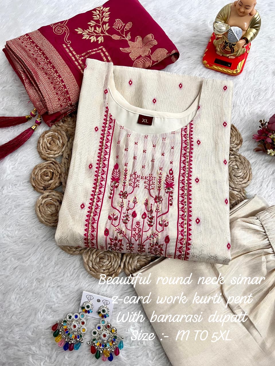 Shimmer Jacquard Silk Handwork Wedding Suit with Pant & Chanderi Dupatta - Image 19