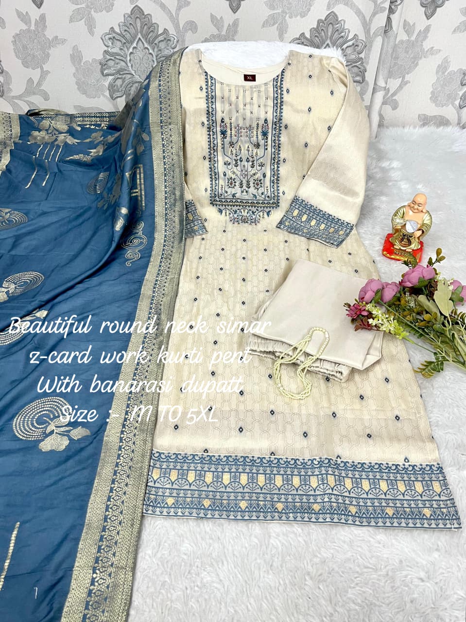 Shimmer Jacquard Silk Handwork Wedding Suit with Pant & Chanderi Dupatta - Image 10