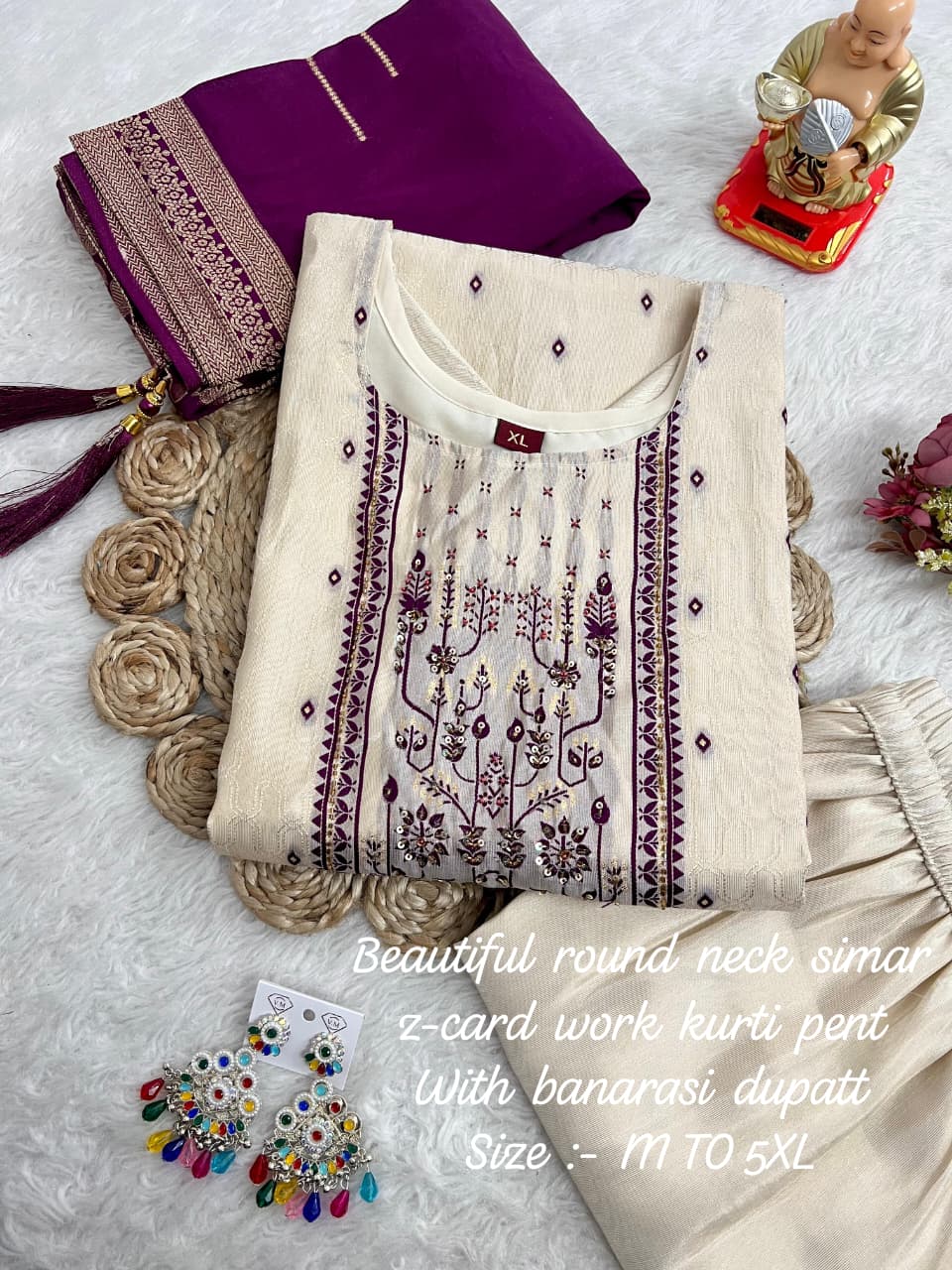 Shimmer Jacquard Silk Handwork Wedding Suit with Pant & Chanderi Dupatta - Image 3