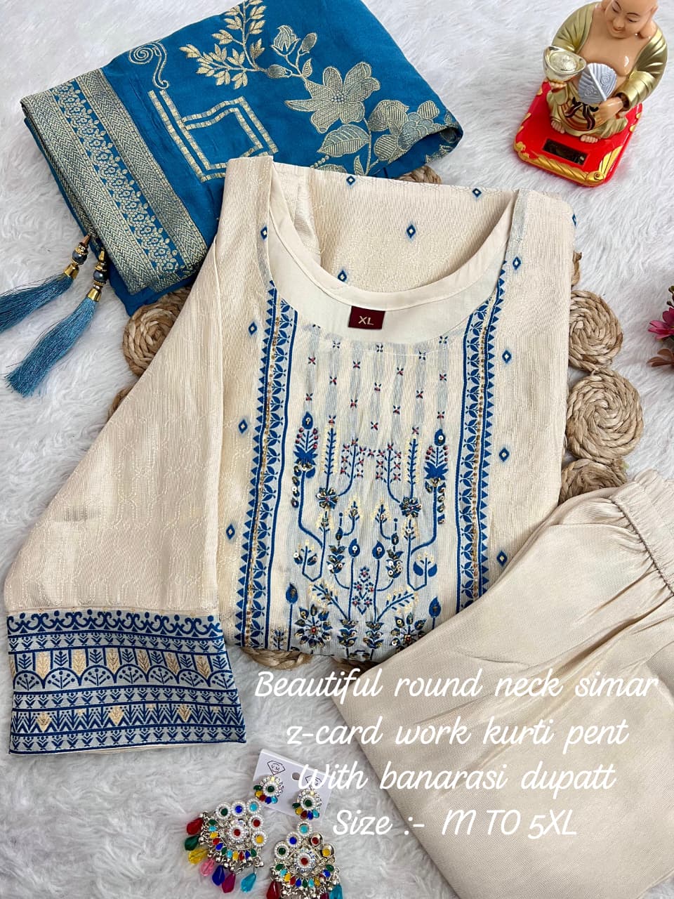 Shimmer Jacquard Silk Handwork Wedding Suit with Pant & Chanderi Dupatta - Image 7